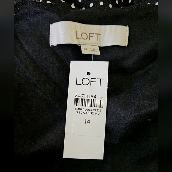 NWT LOFT Black White Dotted Ruffle Strap Wide Leg Linen Blend Jumpsuit Size 14 - Picture 8 of 12